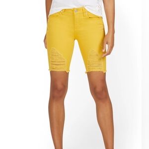 New York & Company Yellow Distressed Jean Shorts